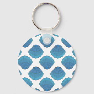 Blue Seashell Mosaic Pattern Key Ring