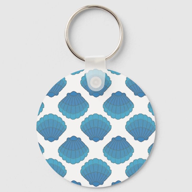 Blue Seashell Mosaic Pattern Key Ring (Front)