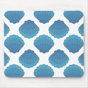 Blue Seashell Mosaic Pattern Mouse Mat