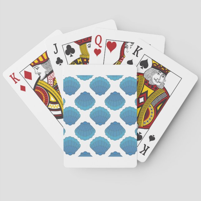 Blue Seashell Mosaic Pattern Playing Cards (Back)