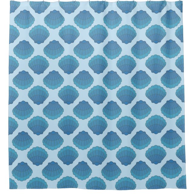 Blue Seashell Mosaic Pattern Shower Curtain (Front)