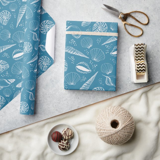 Blue seashell ocean wrapping paper (Crafts)