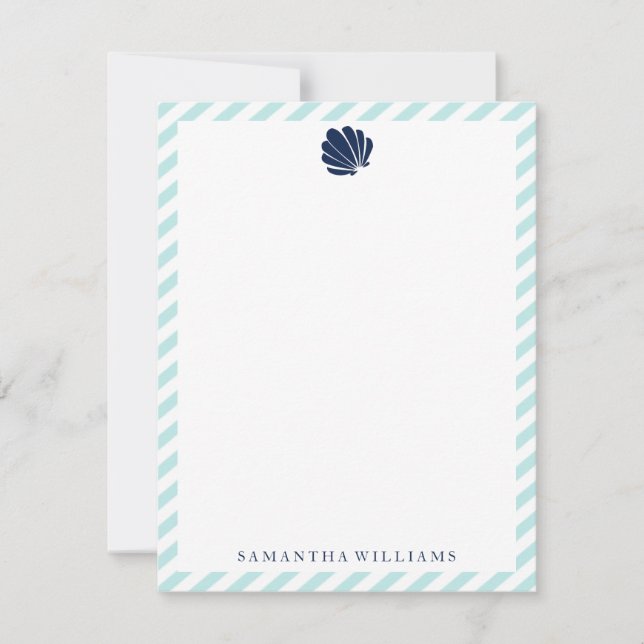 Blue Seashell on Mint Stripes Thank You Notes Invitation (Front)