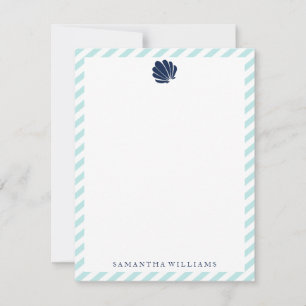 Blue Seashell on Mint Stripes Thank You Notes Invitation