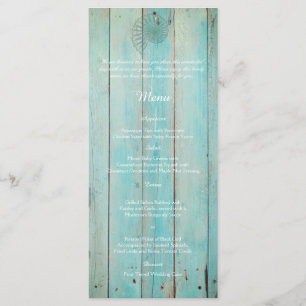 Blue Seashell on Wood Beach Wedding Menu