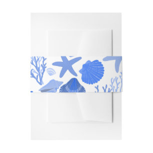 Blue Seashell Pattern Pretty Shells Beachy Custom Invitation Belly Band