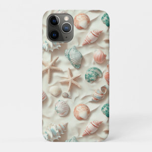 Blue Seashell Peach Coral Beach Cottage iPhone 11 Pro Case
