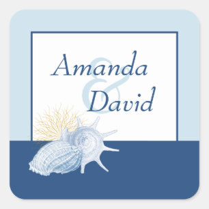 Blue Seashell Pesonalized Stickers