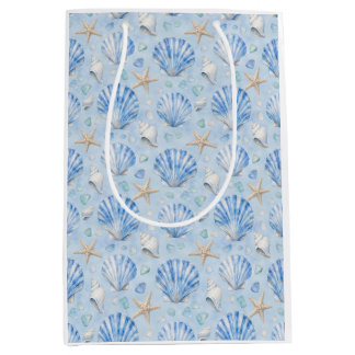 Blue Seashell Starfish Watercolor Ocean Pattern Gi Medium Gift Bag