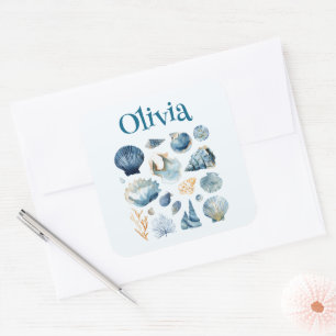 Blue Seashell Sticker Custom Name