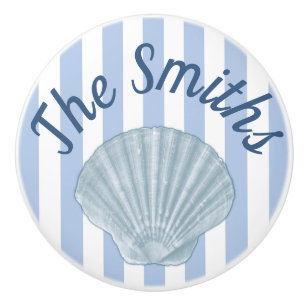 Blue Seashell & Stripes Ceramic Knob