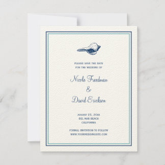 Blue seashell wedding announcement save the date