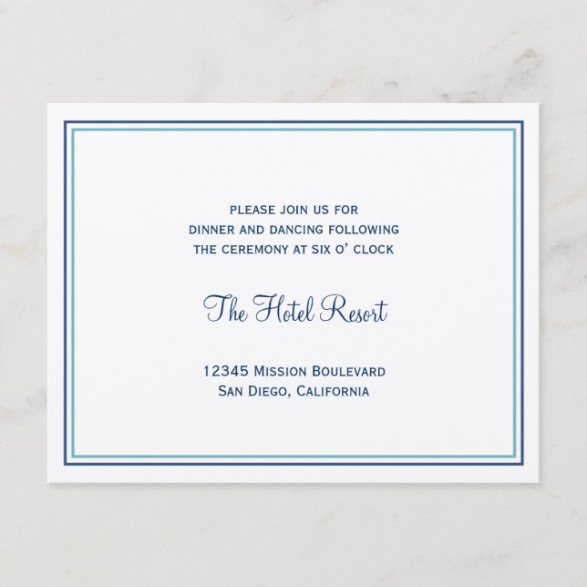 Blue seashell wedding wedding reception enclosure card (Front)