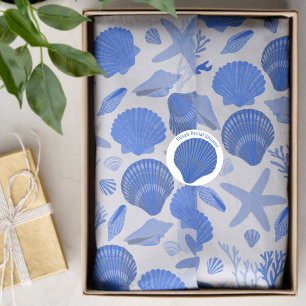 Blue Seashells and Coral Pattern White Tissue Paper