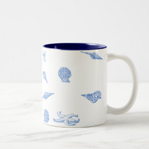 Blue Seashells and Starfish pattern mug