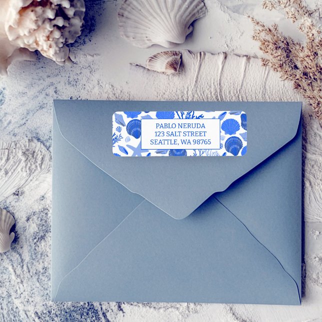 Blue Seashells Beach CUSTOM Return Address Mail (Blue Seashells Beach CUSTOM Return Address Mail Label Sticker)