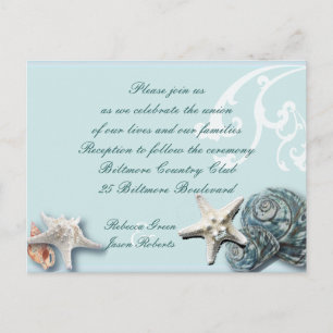 Blue Seashells Beach wedding Reception cards