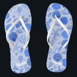 Blue Seashells Bridesmaid Gift CUSTOMIZE IT  Flip Flops<br><div class="desc">Cute pattern featuring colourful design, handmade by me! Perfect for a bridesmaid gift! Click "personalise" above to edit it to add a name, initials or other text. Then click "edit using design tool" to change colours, fonts, placement and more. Check out more of my patterns and items in my shop....</div>