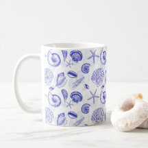 Blue Seashells Coffee Mug - Great for Beach Lovers
