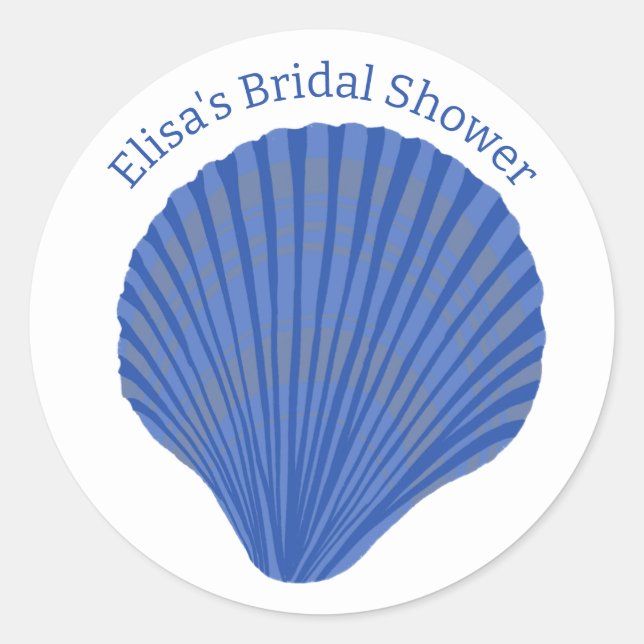 Blue Seashells CUSTOM Bridal SHower  Classic Round Sticker (Front)