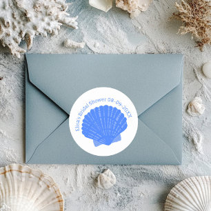 Blue Seashells CUSTOM Bridal Shower Wedding Classic Round Sticker