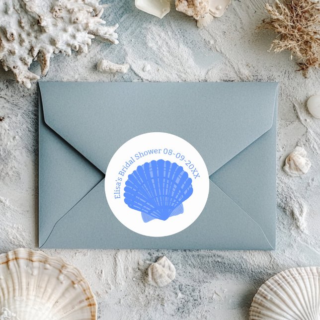 Blue Seashells CUSTOM Bridal Shower Wedding Classic Round Sticker (Blue Seashells CUSTOM Bridal Shower Wedding Classic Round Sticker
)