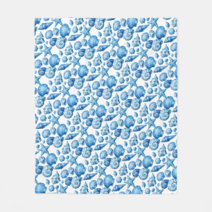 Blue Seashells. Nautical. Fleece Blanket