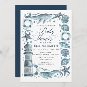 Blue Seashells Ocean Sea Beach Baby Shower Invitation