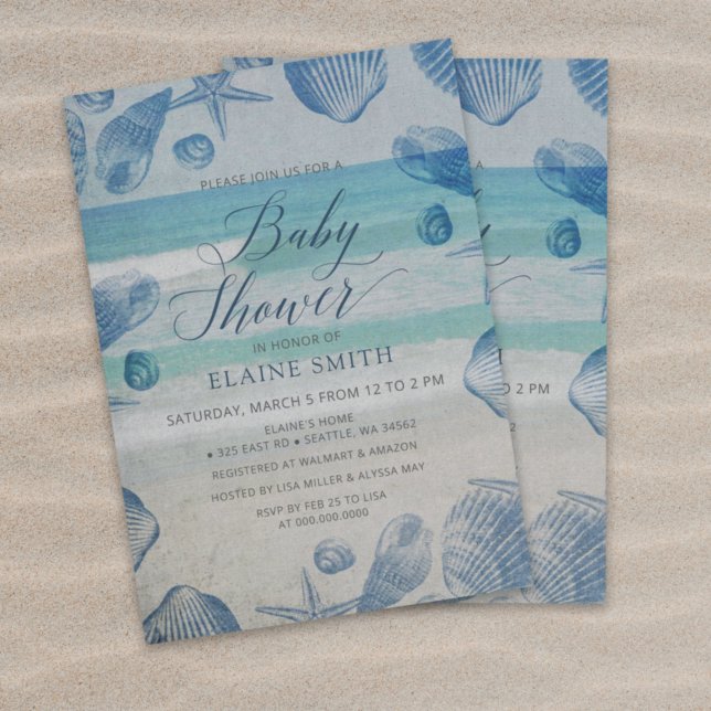 Blue Seashells Ocean Sea Beach Baby Shower Invitation (Creator Uploaded)
