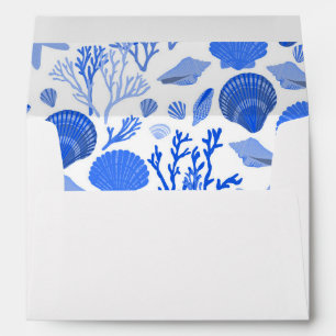 Blue Seashells Pattern Beach Wedding Party Custom Envelope