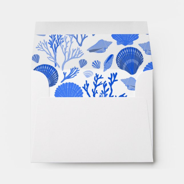 Blue Seashells Pattern Beach Wedding Party Custom Envelope (Back (Bottom))