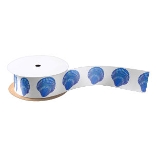 Blue Seashells Pattern Satin Ribbon