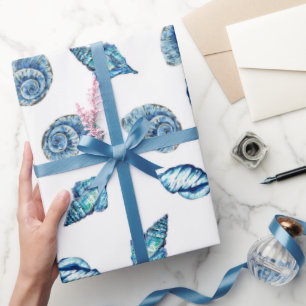 Blue Seashells Pattern Wrapping Paper