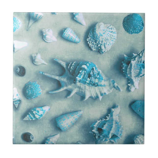 Blue Seashells Sand Beach Tile (Front)
