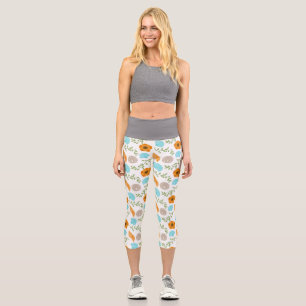 Blue Seashells Sea Snail Orange Flower Capri Leggings