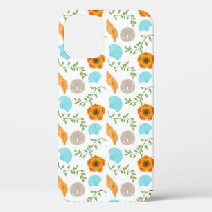 Blue Seashells Sea Snail Orange Flower iPhone 12 Case