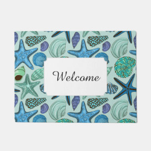 Blue Seashells & Starfish Pattern Add Your Text Doormat