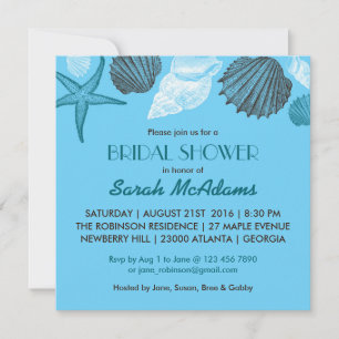 Blue Seashells Wedding Bridal Shower Invitation