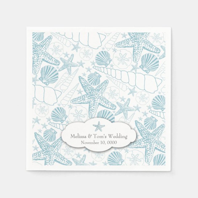 Blue Seashells Wedding or boy Baby Shower napkins (Front)