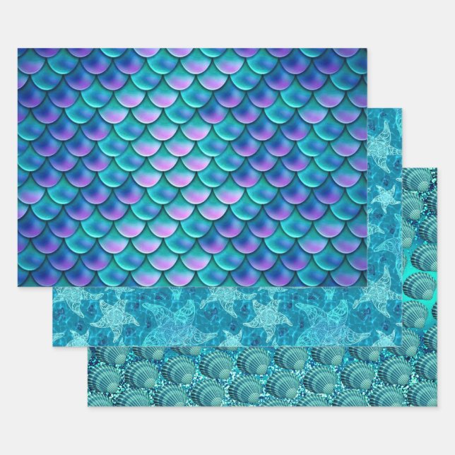 Blue Seaside Collection Wrapping Paper Sheet (Set)