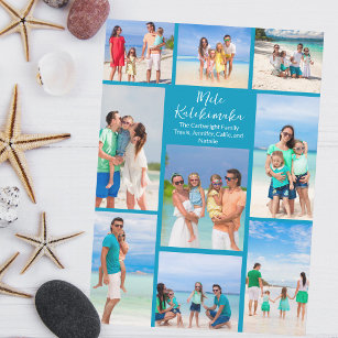 Blue Seaside Family Photo Collage Beach Christmas Holiday Card
