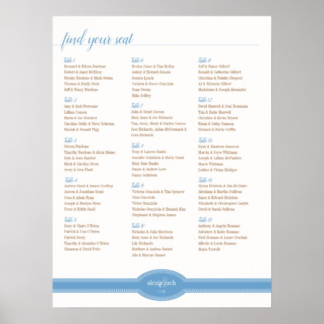 Blue Seating Chart, Caroline Wedding Collection Poster (Front)