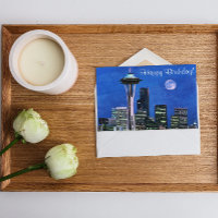 Blue Seattle Skyline Happy Birthday