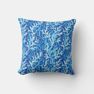 Blue Seaweed Coastal Textile Pattern Cushion
