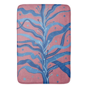 Blue Seaweed Rose Taupe Underwater Absract Floral Bath Mat
