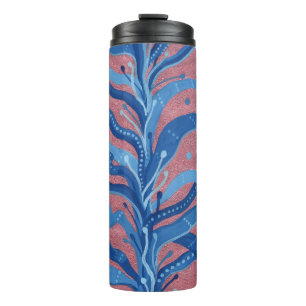 Blue Seaweed Rose Taupe Underwater Absract Floral Thermal Tumbler