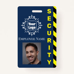 Blue Security Guard Employee ID Caution Yellow ID Badge