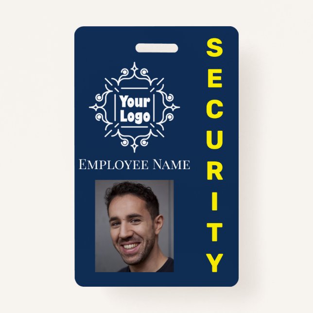 Blue Security Guard Employee ID Logo and Photo ID Badge (Front)