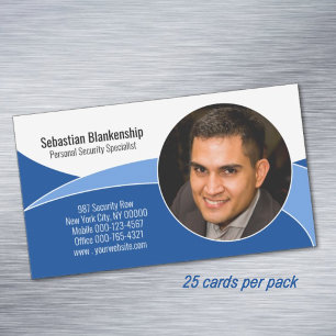 Blue Security Professional Custom Photo QR Code Magnetic Business Card