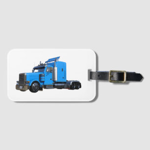 Blue Semi Tractor Traler Truck Luggage Tag